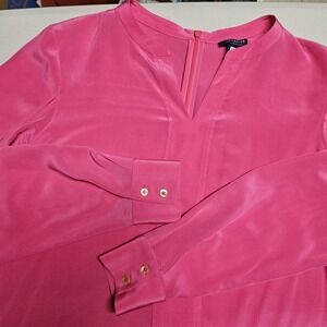 Doncaster Collection 100% Silk Fuchsia V-Neck Blouse - Size 10